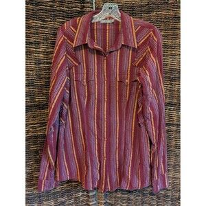 Cruel Girl Pearl Snap Fringe Trim Striped Western Shirt Women's XL Maroon Rodeo